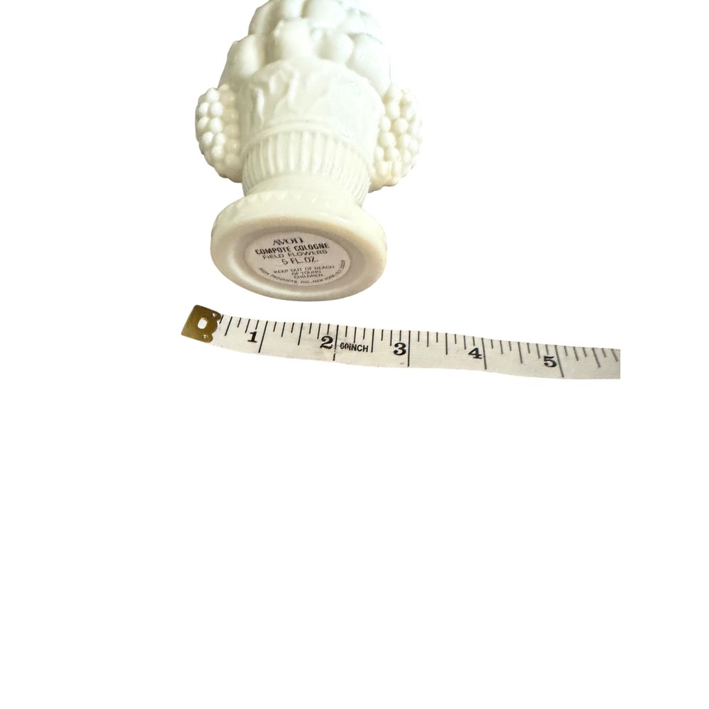 Vintage Avon Field Flowers Compote Cologne Milk Glass Bottle Gold Pear Topper - Picture 3 of 6
